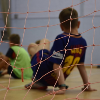 Children playing crab football